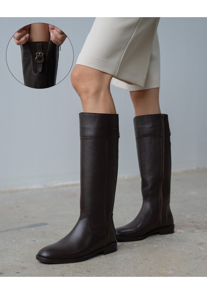 Zolena Kahve Hakiki Deri Kadın Çizme indirimleri