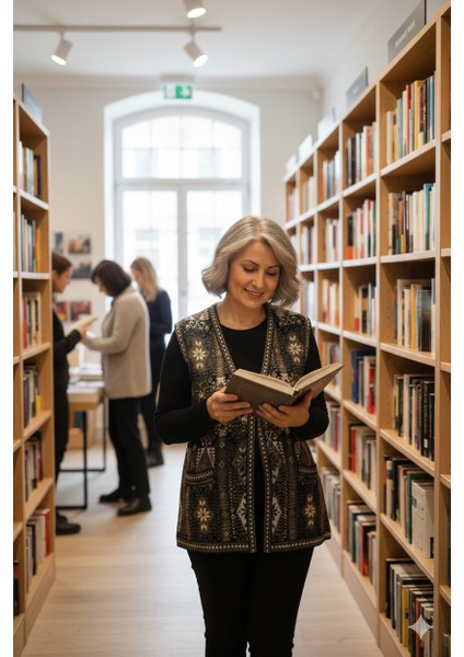 Kadın Kışlık Anne Yelek Pamuklu Triko Örme Etnik Desenli Cepli Düğmeli Rahat Tam Kalıp indirimleri