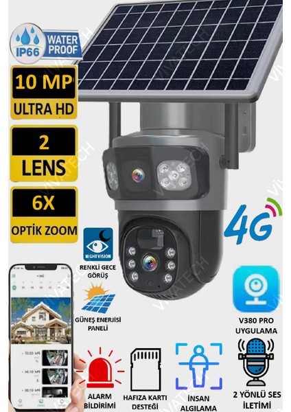 Ultimate Icsee S730 Aov Sürekli Kayıt Solar Güneş Enerjili Gece Görüş Insan Takibi 10MP Dual Lens 4g Kamera