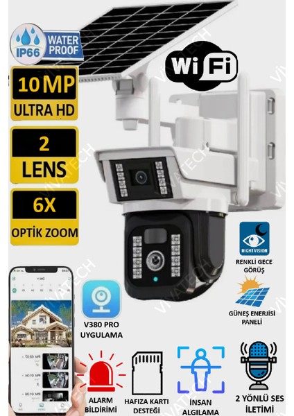 Ultimate RX33 10MP (5+5) 2 Kameralı UltraHD Wİ-Fİ Güneş Enerjili Akıllı Güvenlik Kamerası
