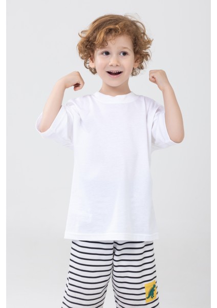 Unisex Çocuk Bisiklet Yaka Kısa Kol %100 Pamuk Oversize Tişört Beyaz modelleri