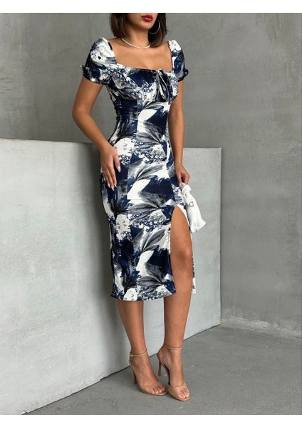 Baskılı Kısa Kol Vücuda Oturan Midi Elbise fiyatları