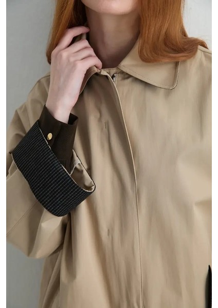 Fermuarlı Koton Trençkot - Bej indirimleri