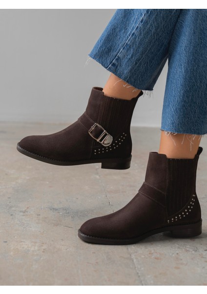 Novan Kahve Süet Hakiki Deri Kadın Bot