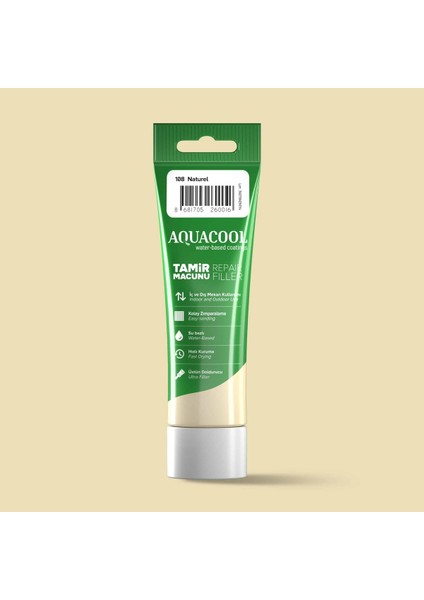 Aquacool Su Bazlı Çatlak Giderici Hızlı Kuruyan Ahşap Tamir Dolgu Macunu 108 Naturel 200 gr
