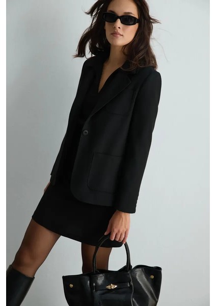 Yünlü Blazer Ceket - Siyah fırsatları