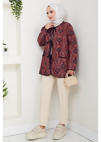 Etnik Desen Bağlamalı Kapitone Ceket 1618 - Bordo fiyatları