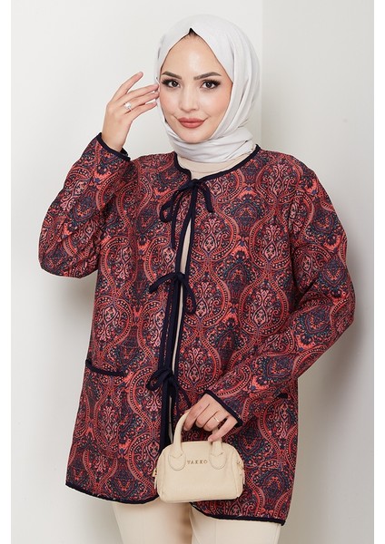 Etnik Desen Bağlamalı Kapitone Ceket 1618 - Bordo fırsatları