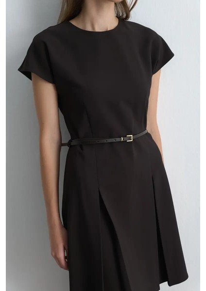 Beli Kemerli Düşük Kollu Elbise - Kahverengi fiyatları