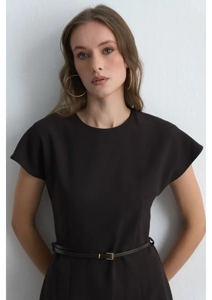 Beli Kemerli Düşük Kollu Elbise - Kahverengi fırsatları