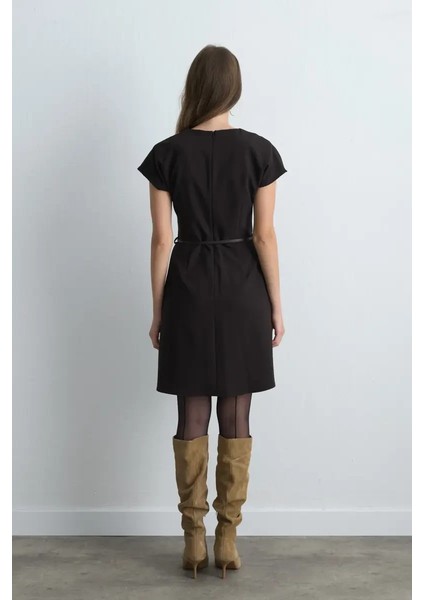 Beli Kemerli Düşük Kollu Elbise - Kahverengi indirimleri