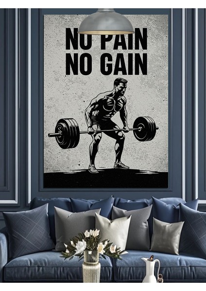No Pain No Gain Yazılı Fitness Gym Motivasyon Dekoratif Kanvas - Mdf Ahşap Tablo