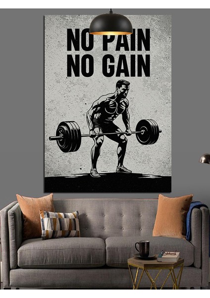 No Pain No Gain Yazılı Fitness Gym Motivasyon Dekoratif Kanvas - Mdf Ahşap Tablo fiyatları