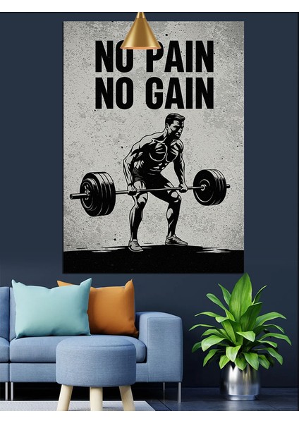 No Pain No Gain Yazılı Fitness Gym Motivasyon Dekoratif Kanvas - Mdf Ahşap Tablo modelleri