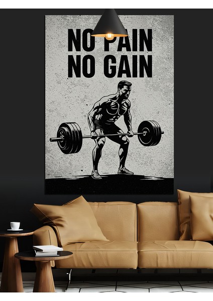 No Pain No Gain Yazılı Fitness Gym Motivasyon Dekoratif Kanvas - Mdf Ahşap Tablo fırsatları