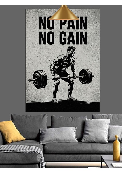 No Pain No Gain Yazılı Fitness Gym Motivasyon Dekoratif Kanvas - Mdf Ahşap Tablo indirimleri