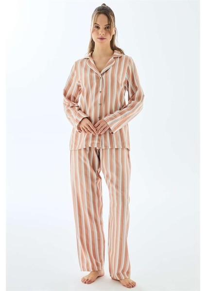 Viscose Çizgili Gömlek Pantolon Pijama Takımı