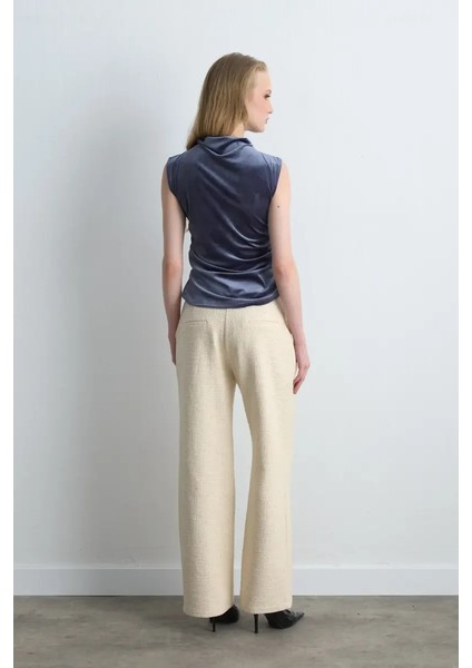 Dik Yakalı Büzgülü Kadife Bluz - Gri fırsatları