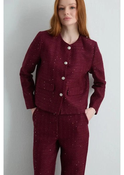 Sıfır Yakalı Tuvit Ceket - Bordo fiyatları