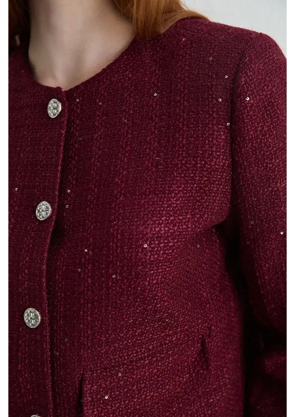 Sıfır Yakalı Tuvit Ceket - Bordo modelleri