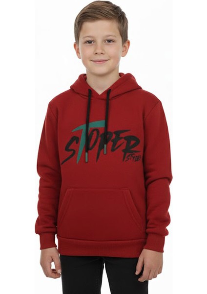 Erkek Çocuk Sweatshirt Kapüşonlu Baskılı 3 Iplik Şardonlu