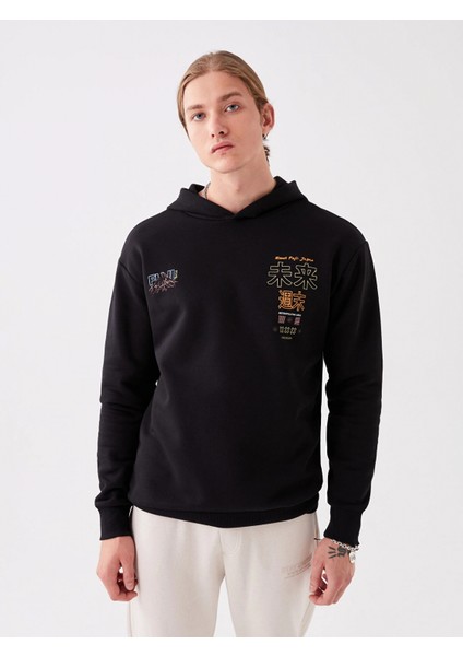Xsıde Siyah Uzun Kollu Baskılı Erkek Kalın Hoodie fiyatları