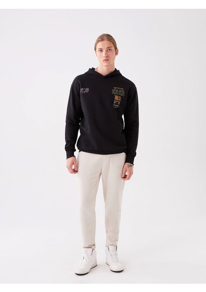 Xsıde Siyah Uzun Kollu Baskılı Erkek Kalın Hoodie modelleri
