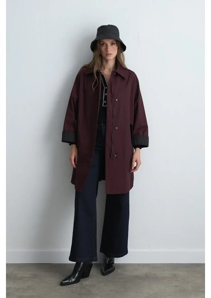 Fermuarlı Koton Trençkot - Bordo fiyatları