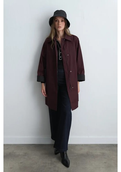 Fermuarlı Koton Trençkot - Bordo modelleri