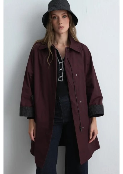 Fermuarlı Koton Trençkot - Bordo fırsatları