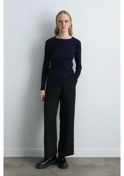 Uzun Kollu Basic Pamuk Tshirt - Lacivert fiyatları