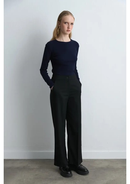 Uzun Kollu Basic Pamuk Tshirt - Lacivert indirimleri