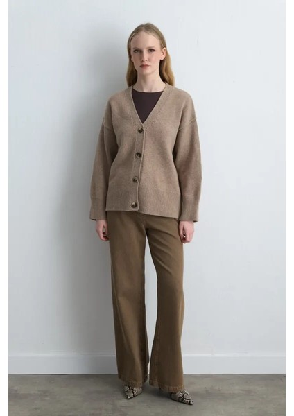 Yünlü Triko Hırka - Bej indirimleri