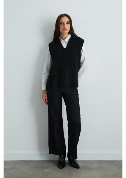 Yünlü Triko Süveter - Siyah