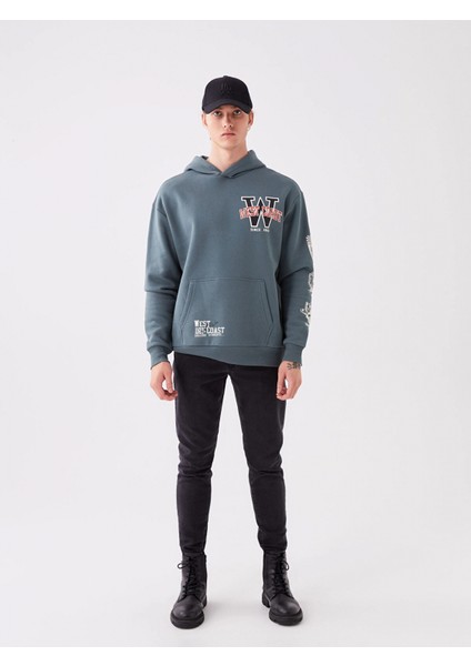 Xsıde Yeşil Uzun Kollu Baskılı Erkek Kalın Hoodie modelleri