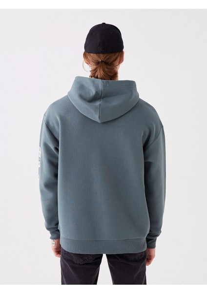 Xsıde Yeşil Uzun Kollu Baskılı Erkek Kalın Hoodie indirimleri