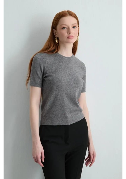 Kısa Kollu Triko Bluz - Gri modelleri
