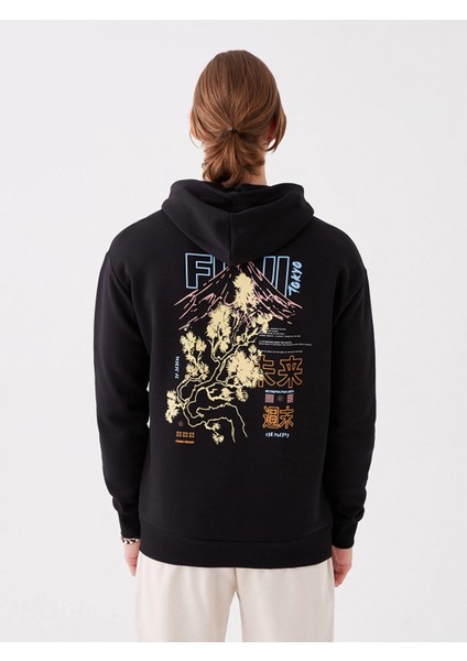Xsıde Siyah Uzun Kollu Baskılı Erkek Kalın Hoodie indirimleri