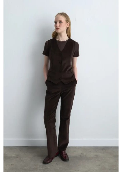 Anka Koleksiyonu Fitilli Kadife Yelek - Kahverengi fiyatları