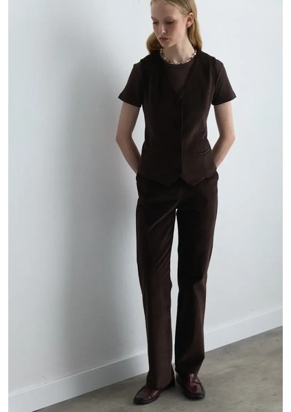 Anka Koleksiyonu Fitilli Kadife Yelek - Kahverengi modelleri