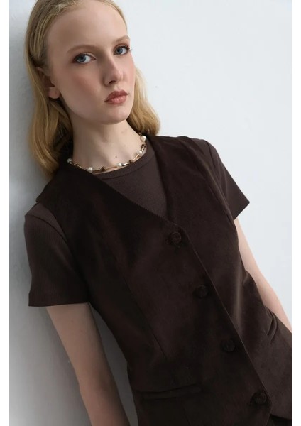 Anka Koleksiyonu Fitilli Kadife Yelek - Kahverengi fırsatları