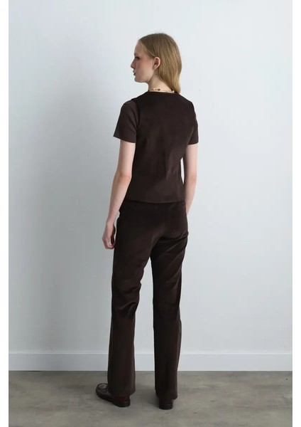 Anka Koleksiyonu Fitilli Kadife Yelek - Kahverengi indirimleri