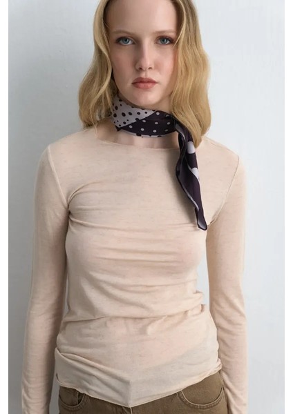 Kayık Yaka Kaşmir Simli Bluz - Ekru