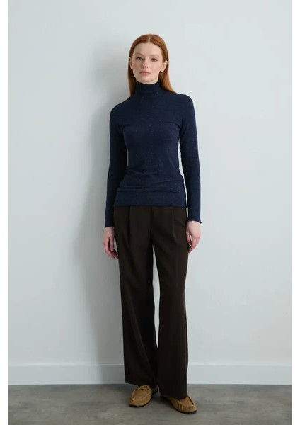 Balıkçı Yaka Kaşmir Simli Bluz - Lacivert fiyatları