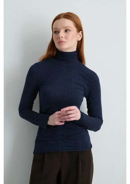 Balıkçı Yaka Kaşmir Simli Bluz - Lacivert modelleri
