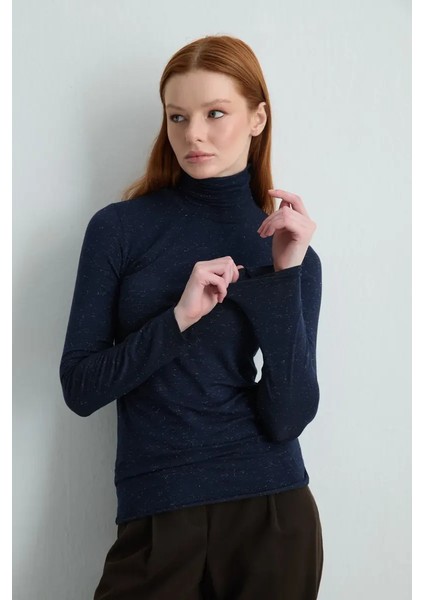 Balıkçı Yaka Kaşmir Simli Bluz - Lacivert fırsatları