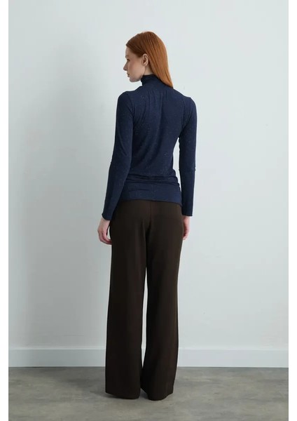 Balıkçı Yaka Kaşmir Simli Bluz - Lacivert indirimleri