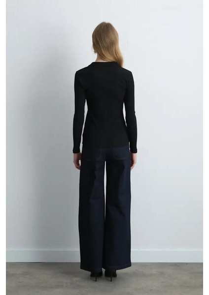 Polo Yaka Ribana Bluz - Siyah indirimleri