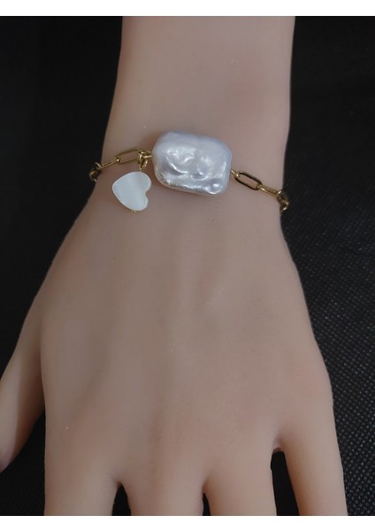 Doğal Barok Inci, Ataç Çelik Zincirli Bileklik