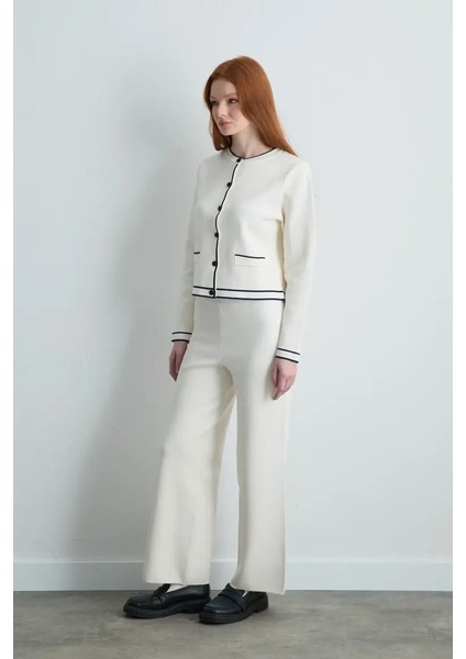 Biyeli Triko Hırka - Ekru indirimleri